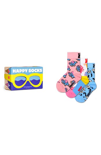 HAPPY SOCKS HAPPY SOCKS KIDS' 3-PACK ASSORTED SOCKS & GLASSES SET