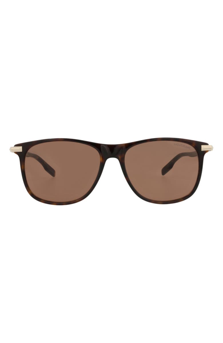 Montblanc 56mm Rectangular Sunglasses, Main, color, Havana Havana Brown
