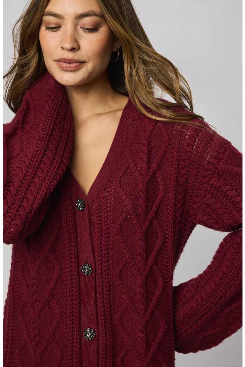 Harlow Hearts Rhinestone Cable Stitch Cardigan, Alternate, color, CHERRY ON TOP RED