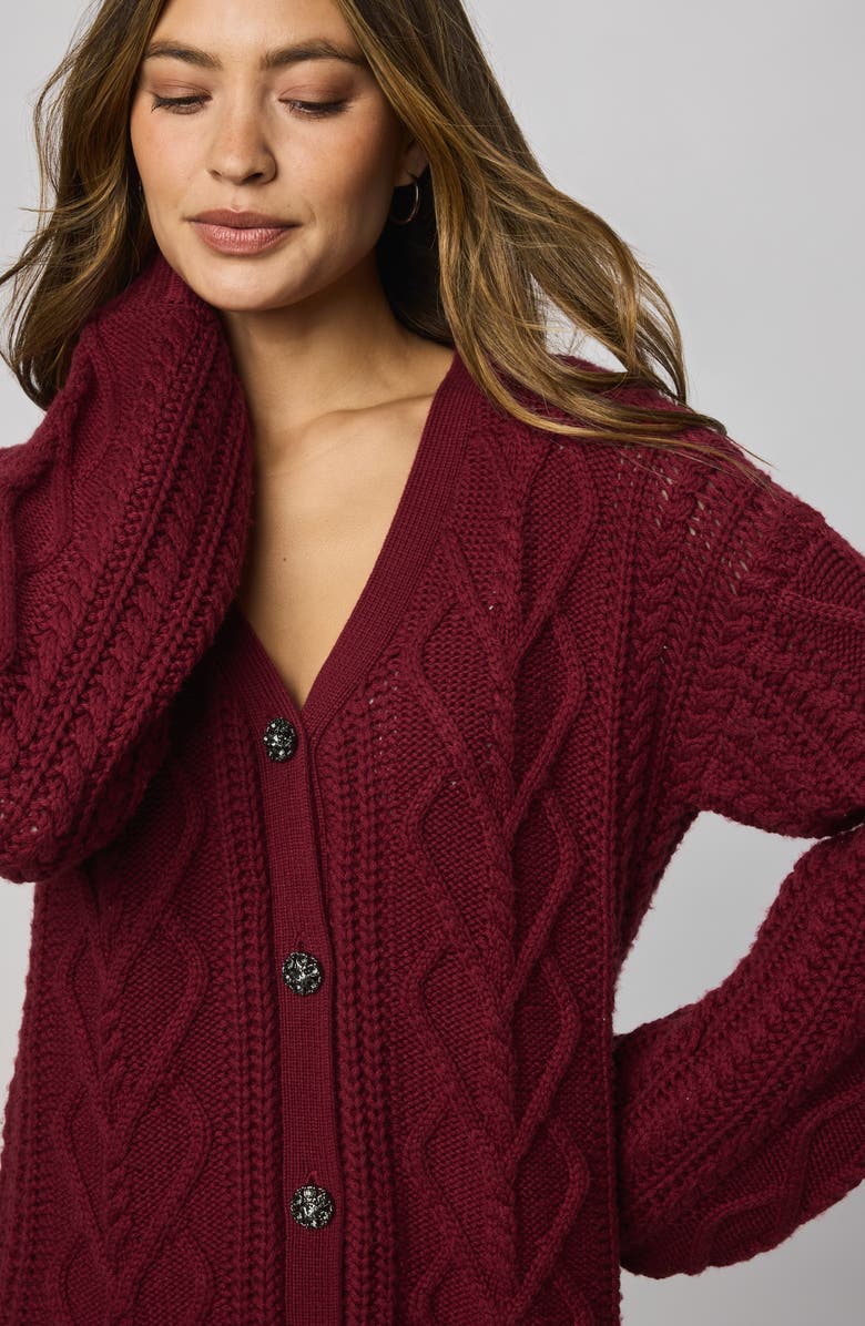 Splendid Harlow Hearts Rhinestone Cable Stitch Cardigan, Alternate, color, Cherry On Top Red