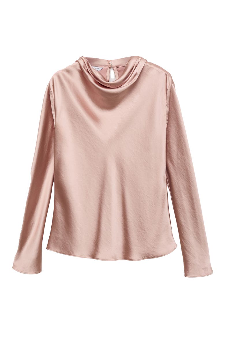 Cowl Neck Satin Top, Main, color, PALE PINK