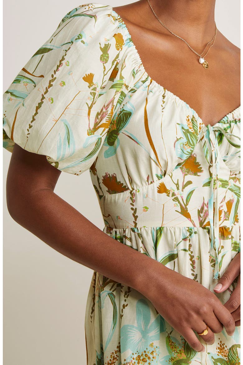 Floral Puff Sleeve Cotton & Silk Minidress, Alternate, color, WILD FLORAL - STONE
