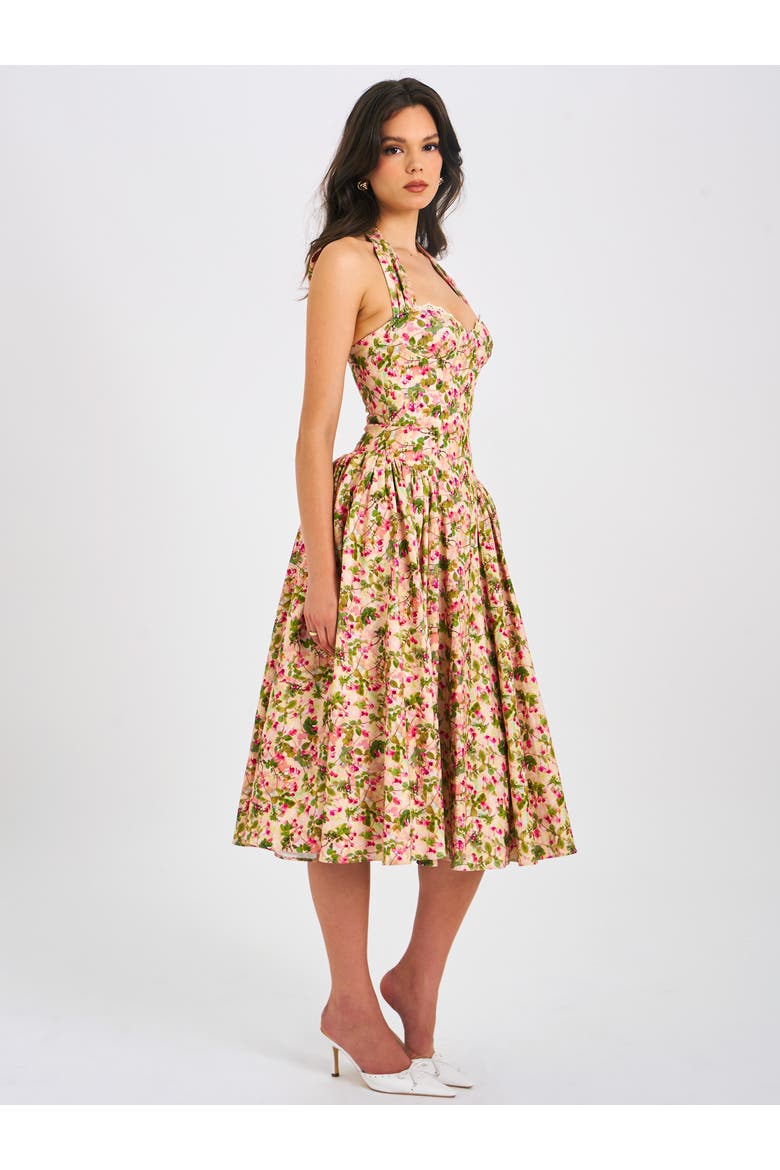 Niya Floral Print Linen Halter Corset Maxi Dress, Alternate, color, Floral print