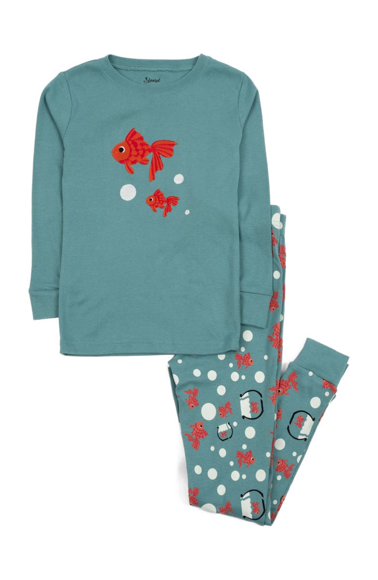 Leveret Kids Two-Piece Cotton Printed Matching Family Pajamas, Playful Graphics, Main, color, Fish Tank