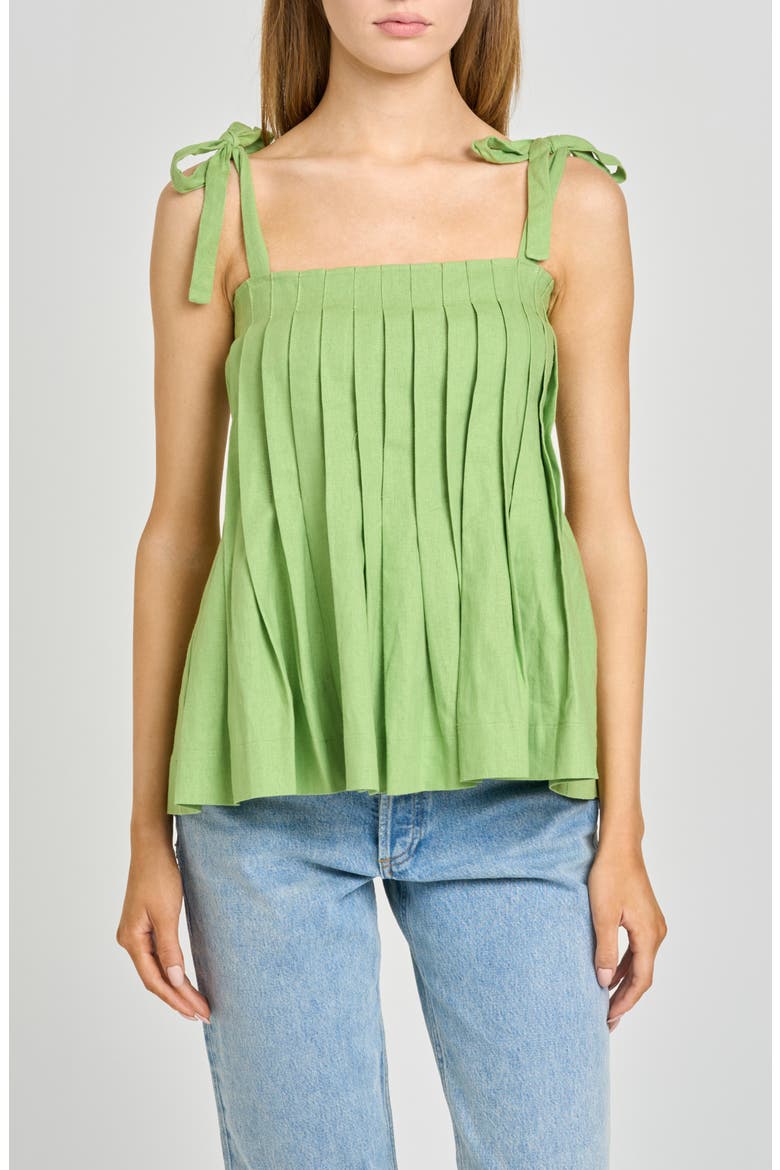 Stevie Pleated Tie Shoulder Babydoll Top, Main, color, PISTACHIO
