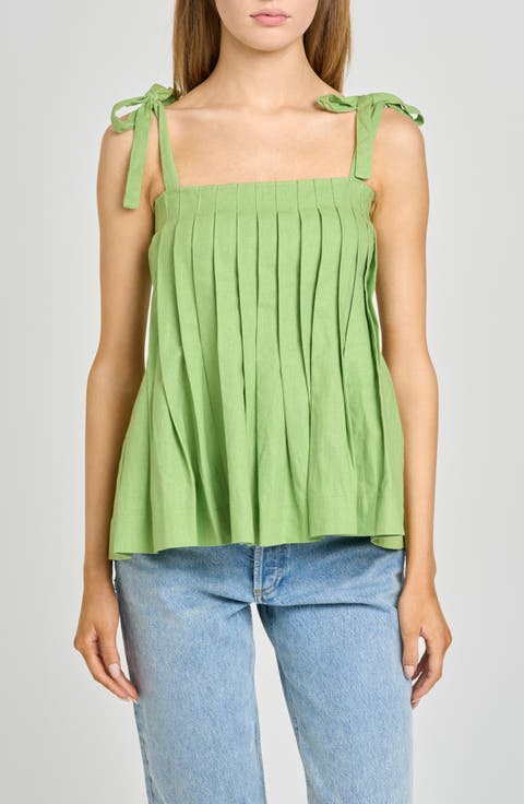 Stevie Pleated Tie Shoulder Babydoll Top