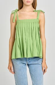 WAYF Stevie Pleated Tie Shoulder Babydoll Top