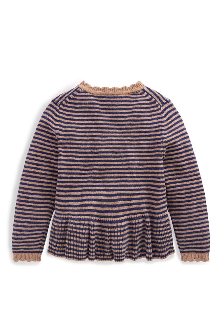 Kids' Pretty Peplum Cardigan, Alternate, color, CAMEL/ COLLEGE NAVY STRIPE