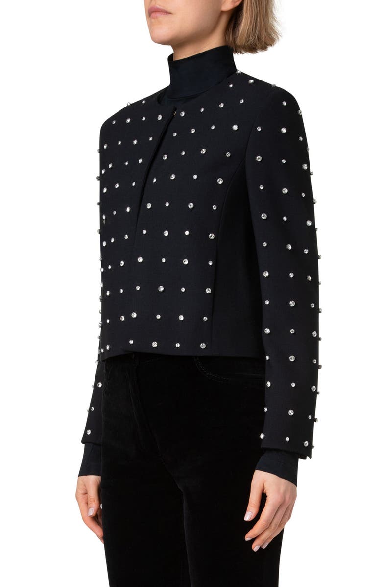 Akris punto Crystal Stud Stretch Wool Crepe Jacket, Alternate, color, 