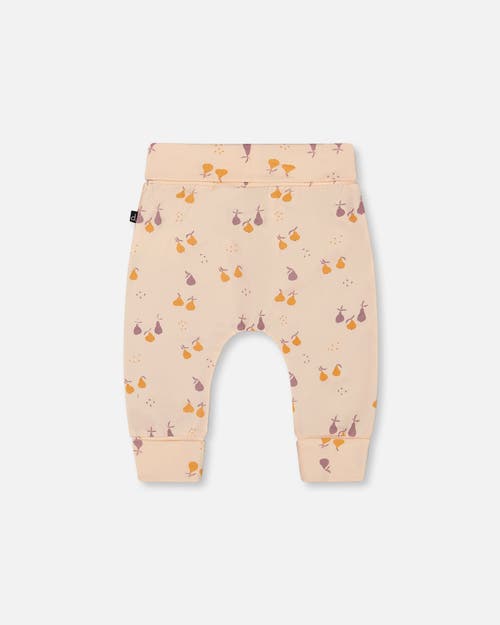 Deux Par Deux Baby Girl's Organic Cotton Evolutive Pant Peach Printed Pears In Peach With Pears Print
