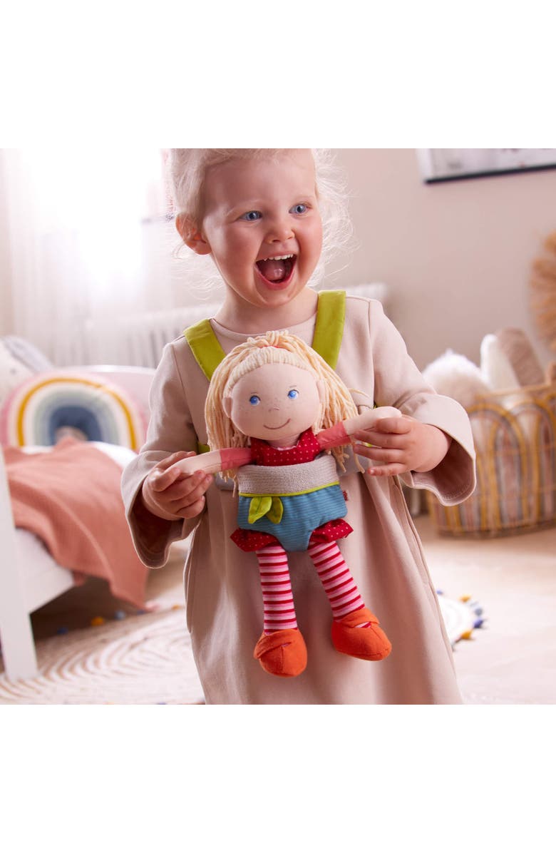 HABA Doll Carrier - Summer Meadow - Fits up to 15" Dolls or Stuffed Animals, Alternate, color, Blue Multi