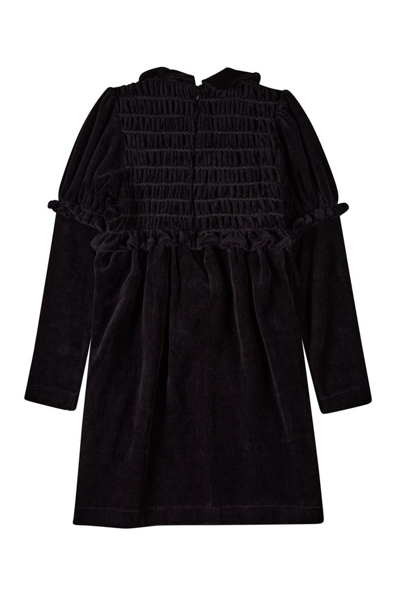 Velour Smocked Below-Knee Long Midi Dress, Alternate, color, Black