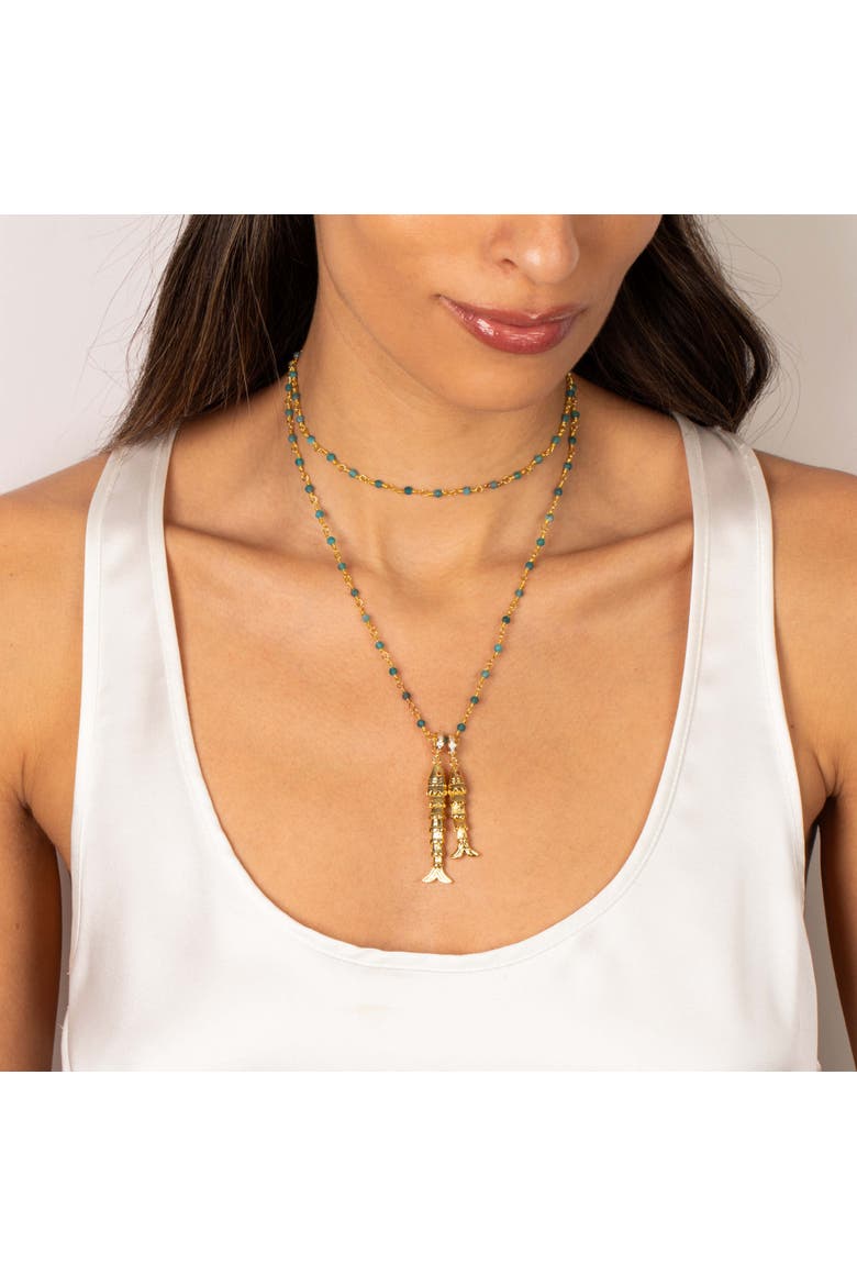 Extra Long Colored Bead Chain W/ Gold Necklace, Alternate, color, Multi Color