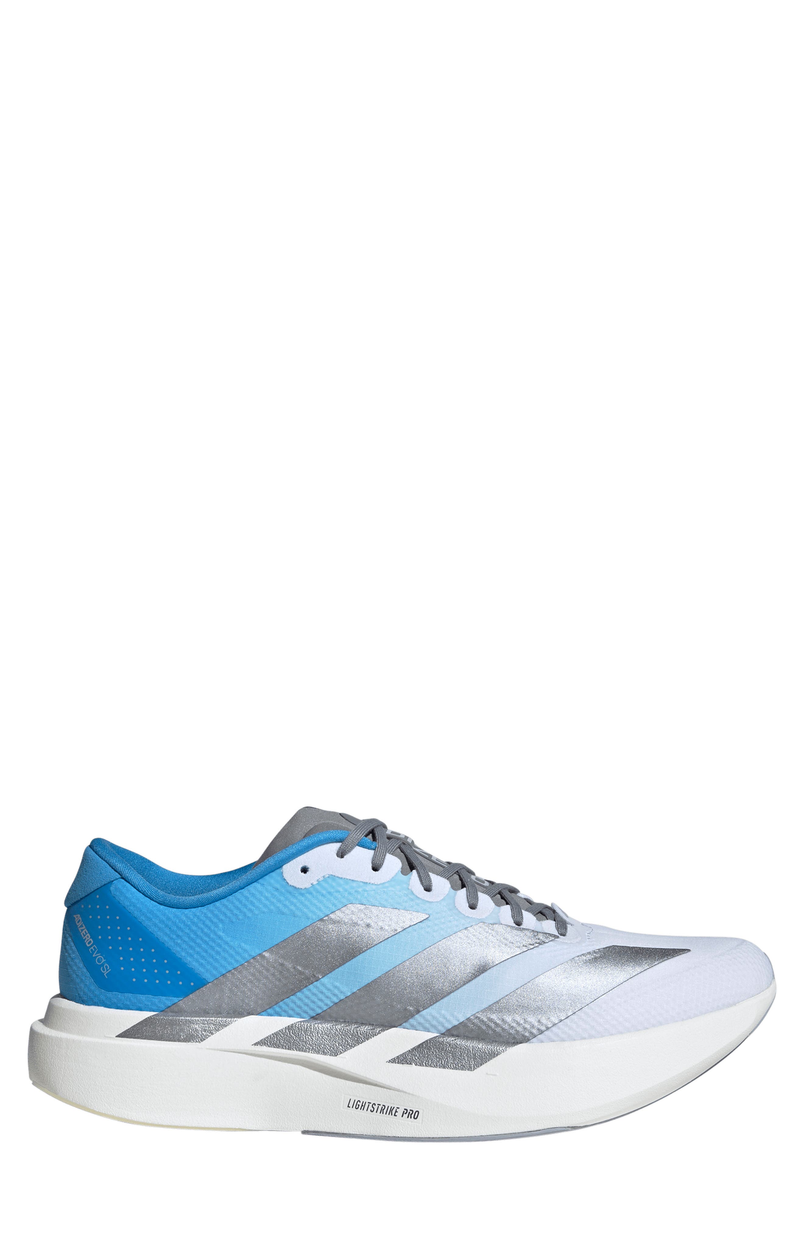 Adizero Evo SL Woven Running Shoe, Alternate, color, WHITE