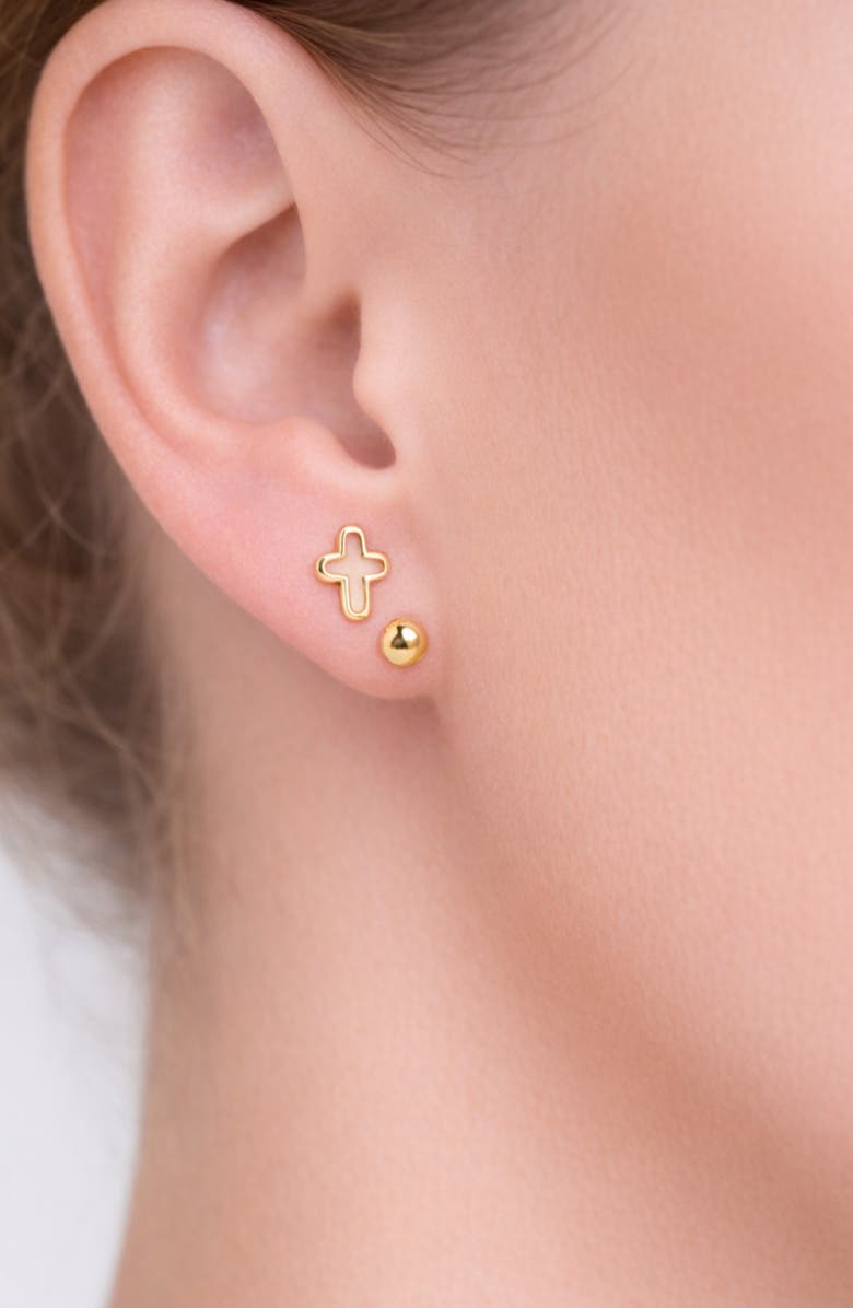 Argento Vivo Sterling Silver Cross Ball Post Set of 2 Stud Earrings, Alternate, color, Gold