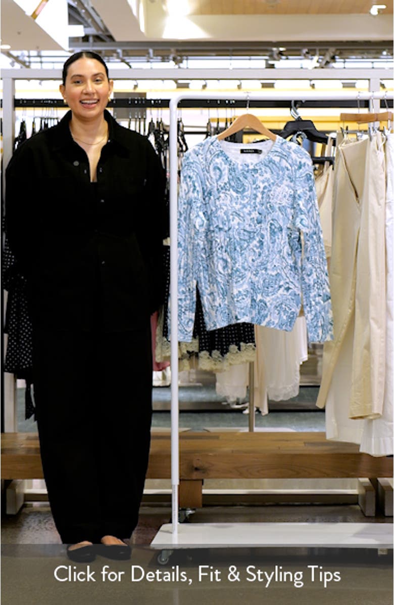 Paisley Cable Stitch Cotton Crewneck Sweater, sales video thumbnail