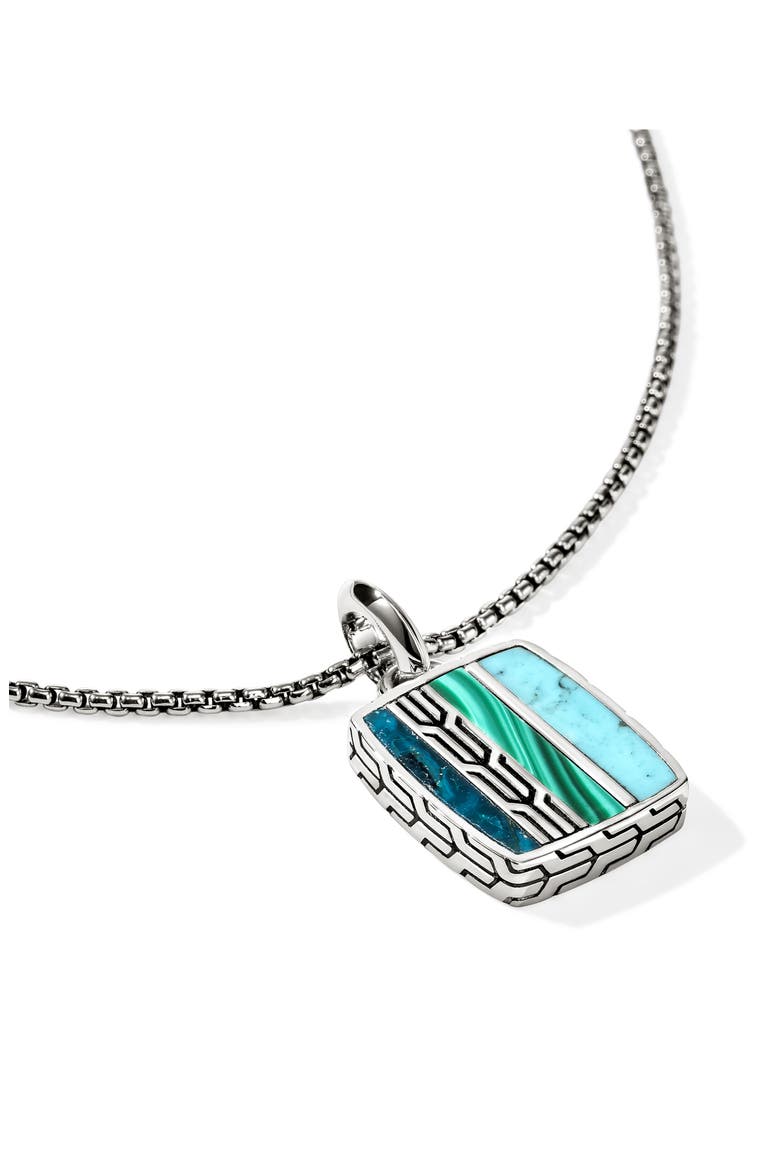 Carved Chain Color Tag Pendant Necklace, Alternate, color, SILVER/ BLUE/ GREEN MULTI