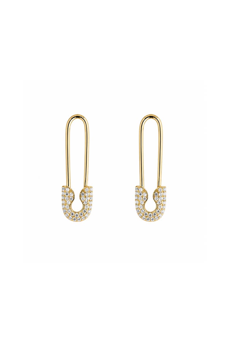 Pave Safety Pin Earring Jewelled Sterling Silver, Main, color, Gold