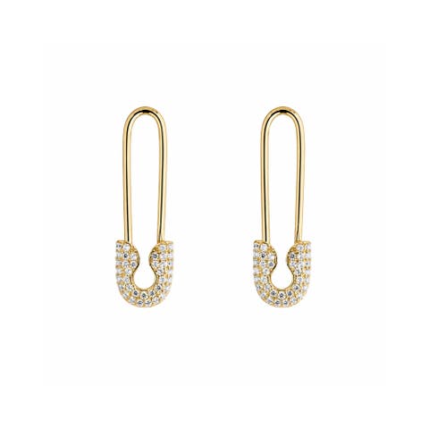 Pave Safety Pin Earring Jewelled Sterling Silver