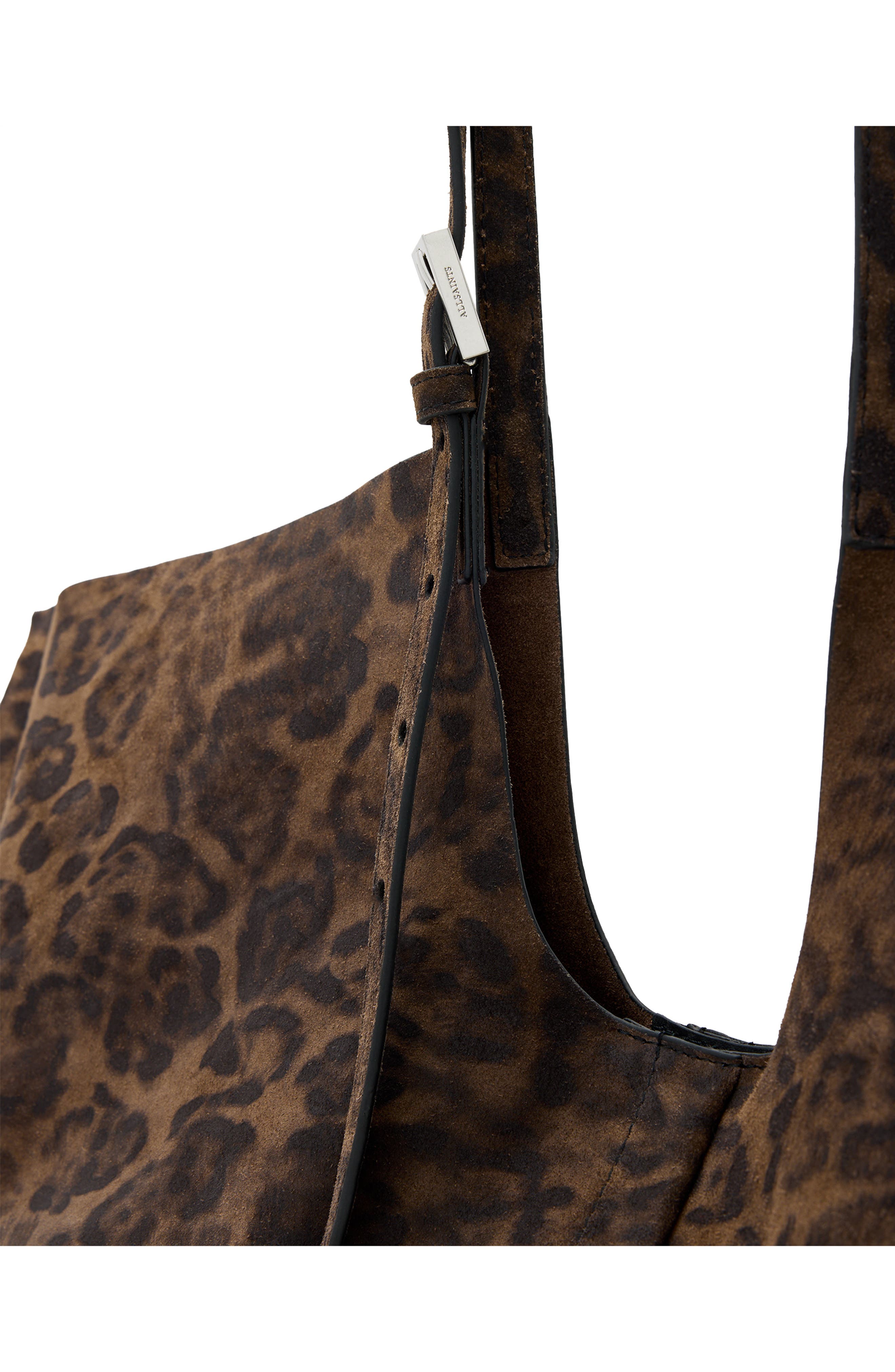 AllSaints Ara East West Leopard Print Suede Tote, Alternate, color, 