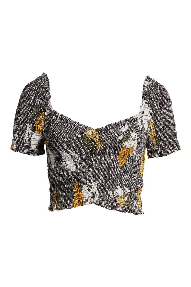Smocked Crop Top, Alternate, color, HOUNDS TOOTH FLORAL