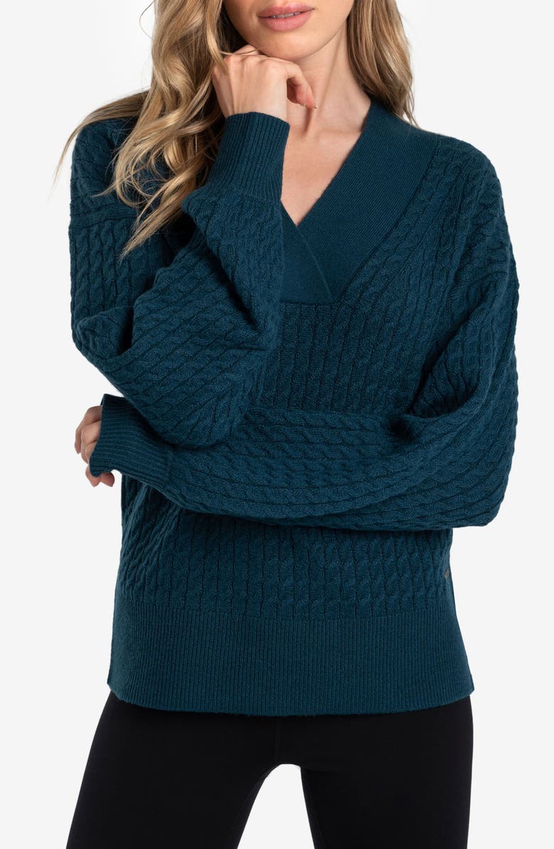 Lole Camille Cable Knit Sweater, Main, color, Bb56 - Fjord Blue Heather
