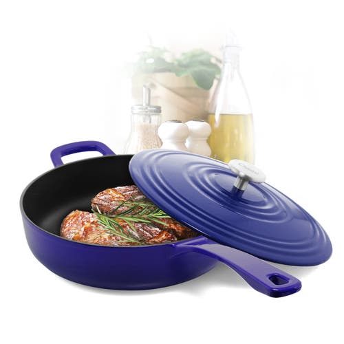 Chantal 5 Qt. Round Cast-iron Saute Skillet W/ Lid In Blue
