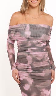 Petal & Pup Calelira Ruched Off the Shoulder Mesh Top