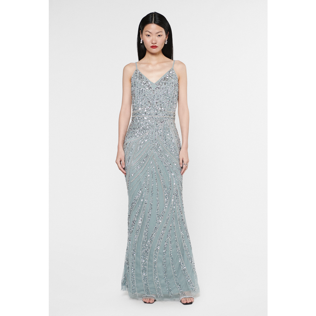 Beauut Embellished Sequin Beaded Strap Dress In Misty Grey