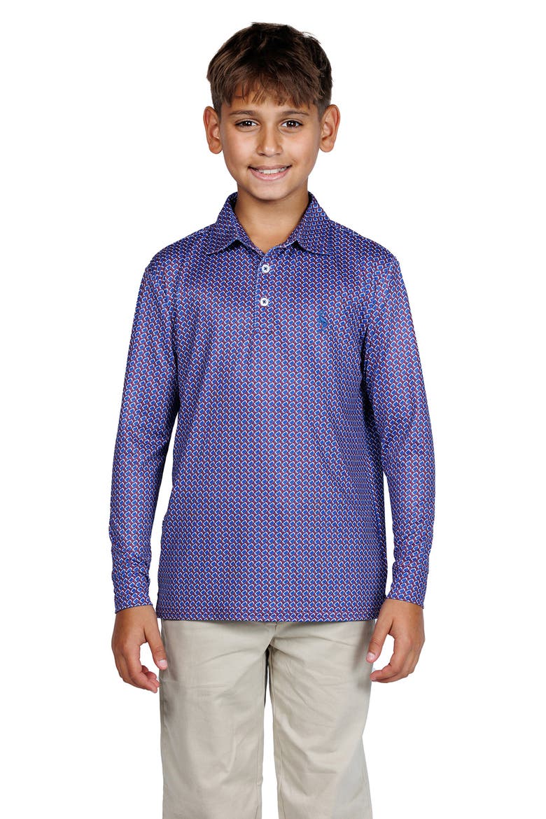 Kids' Football Print Long Sleeve Performance Polo, Main, color, BURGUNDY