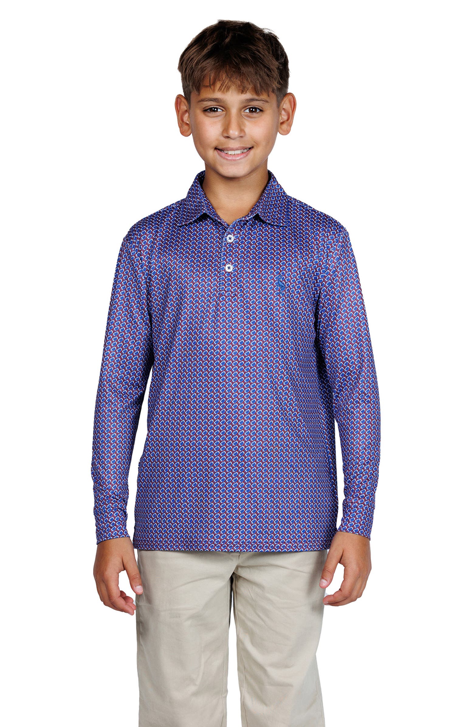 TailorByrd Kids' Football Print Long Sleeve Performance Polo ...