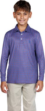 TailorByrd Kids' Football Print Long Sleeve Performance Polo