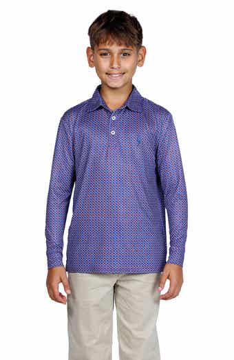 TailorByrd Kids' Football Print Long Sleeve Performance Polo