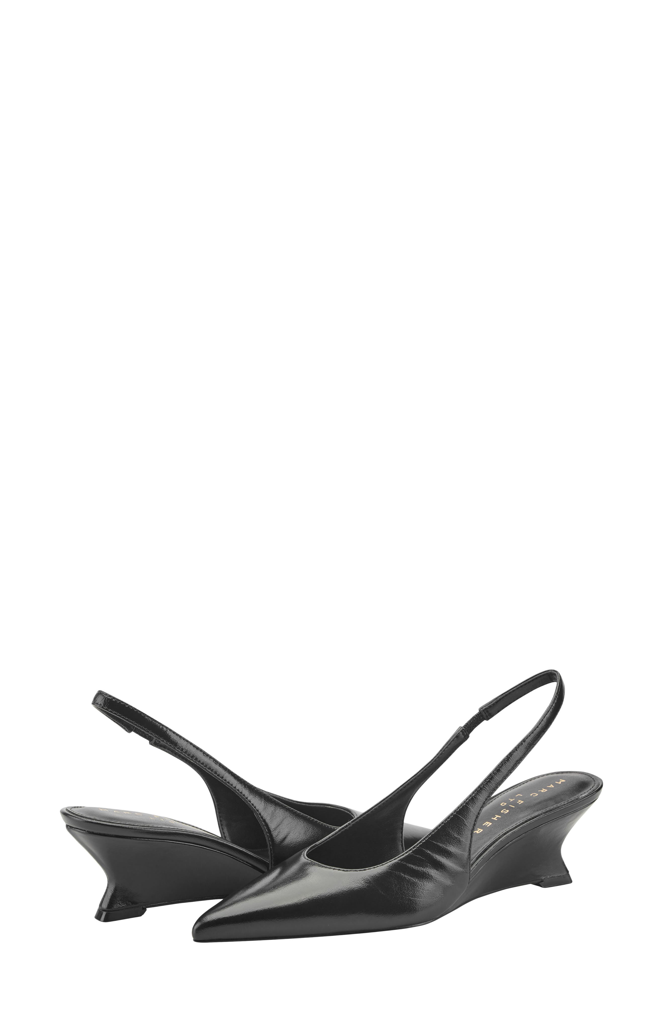 Marc Fisher Taten Slingback Pointed Toe Wedge Pump, Alternate, color, Black Smooth