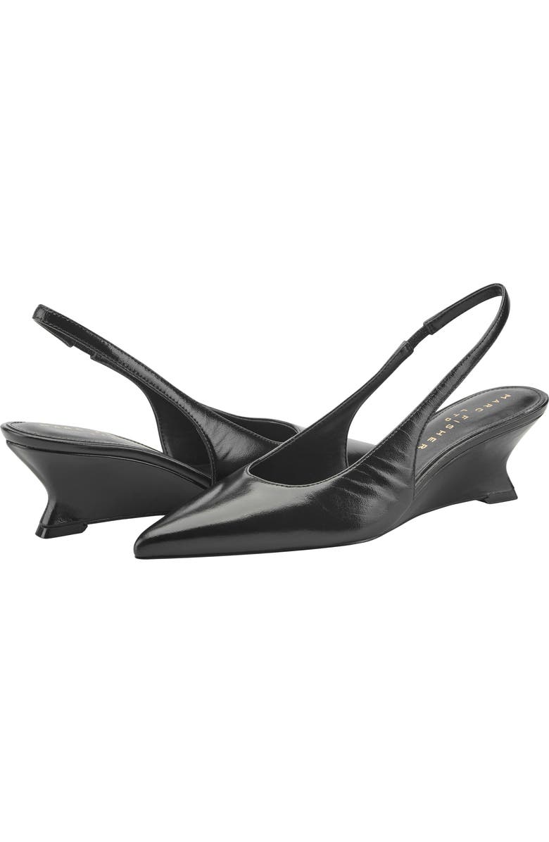 Marc Fisher Taten Slingback Pointed Toe Wedge Pump, Alternate, color, Black Smooth