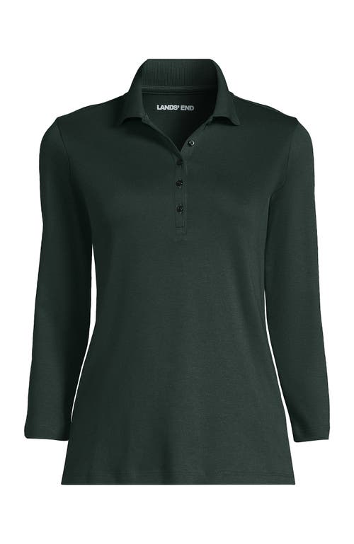 Lands' End 3/4 Sleeve Supima Cotton Polo Shirt In Black