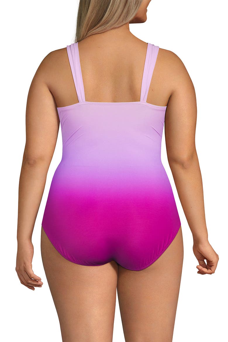 SlenderSuit Grecian Low Leg One Piece Swimsuit, Alternate, color, Crimson Rose/Purple Ombre