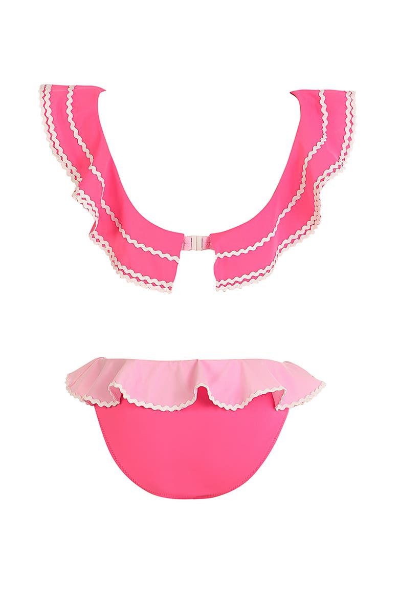 Tiered Ruffle Color-Blocked with Decorative Center Bow Two-Piece Bikini, Alternate, color, Pink