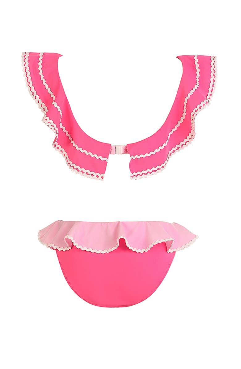 NESSI BYRD Tiered Ruffle Color-Blocked with Decorative Center Bow Two-Piece Bikini, Alternate, color, Pink