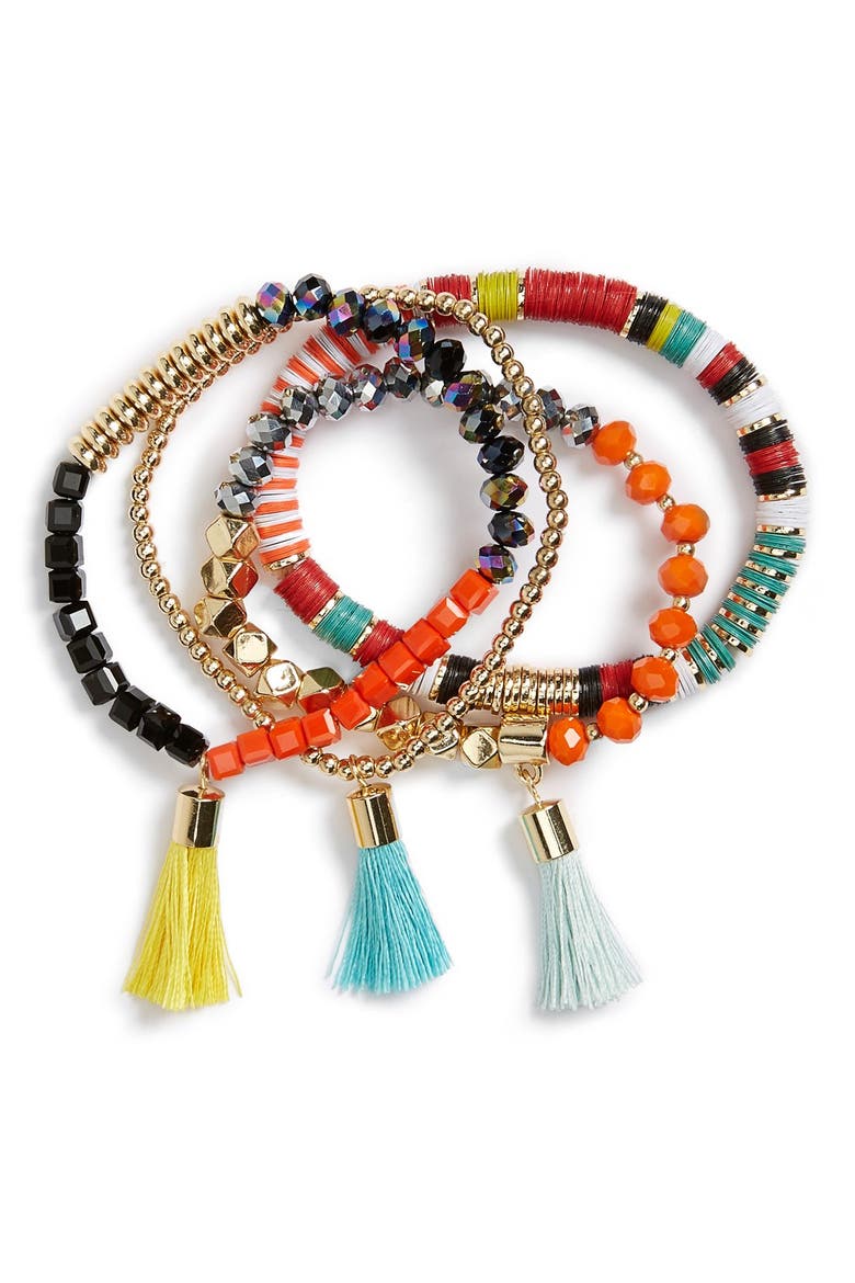 'Maldives' Beaded Stretch Bracelets, Main, color, ORANGE/ MULTI/ GOLD