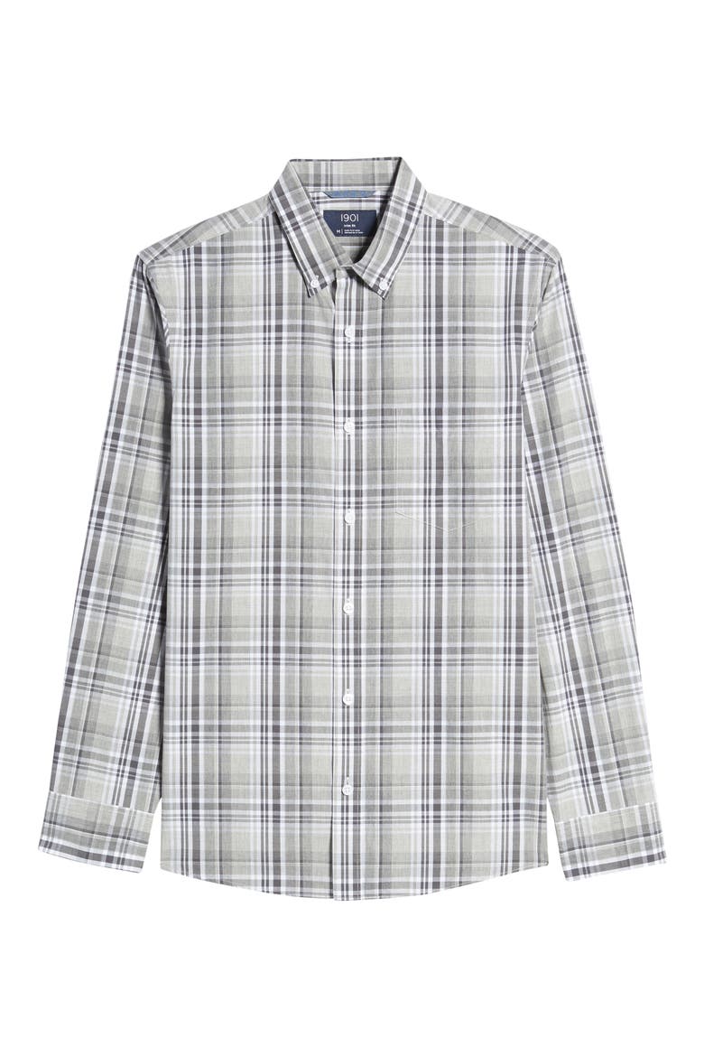 Slim Fit Plaid Button-Down Shirt, Alternate, color, GREY SILK LINEN MADRAS CHECK