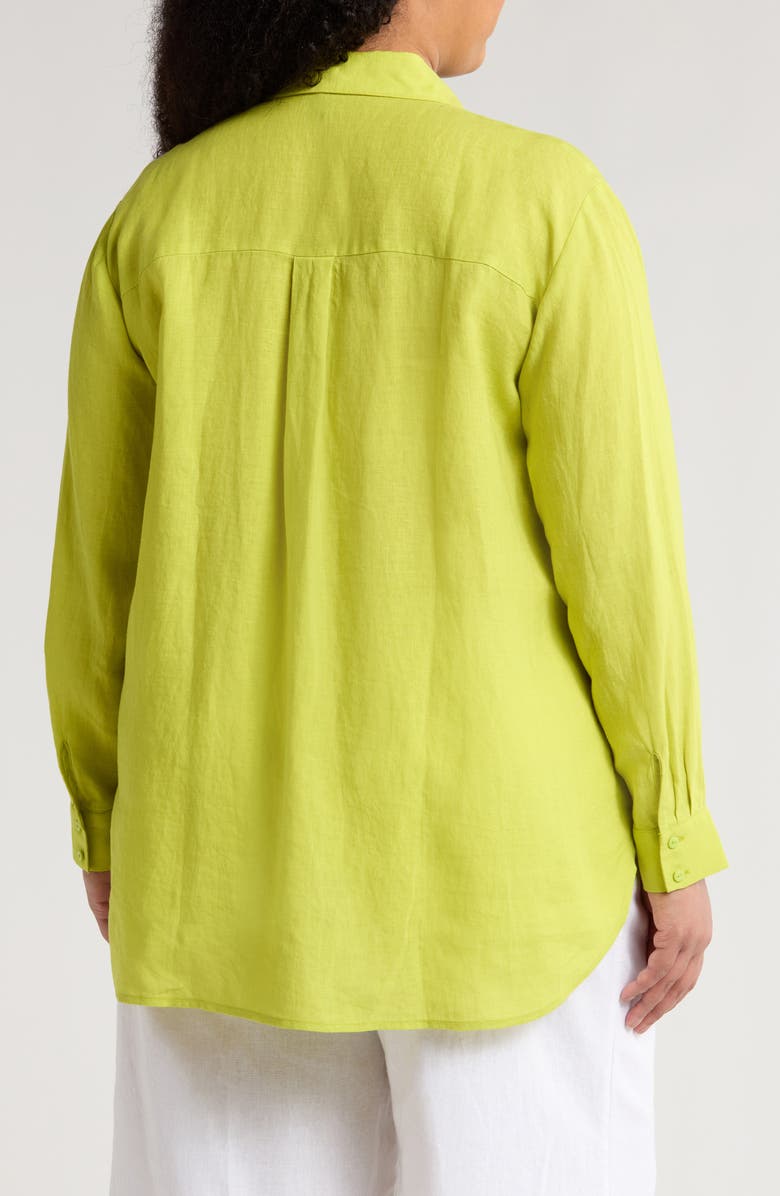 Eileen Fisher Classic Collar Organic Linen Button-Up Shirt, Alternate, color, Chartreuse