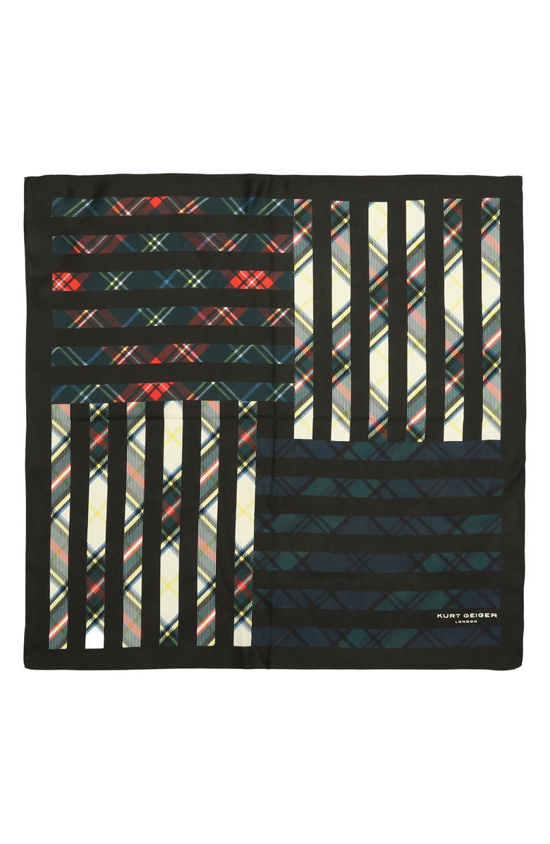 Kurt Geiger London Mixed Plaid Square Silk Scarf, Alternate, color, 