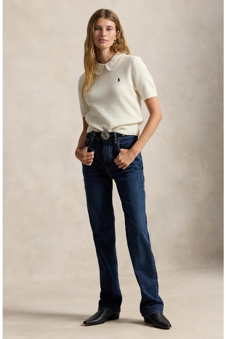 Short Sleeved Wool Blend Sweater, Alternate, color, WHITE