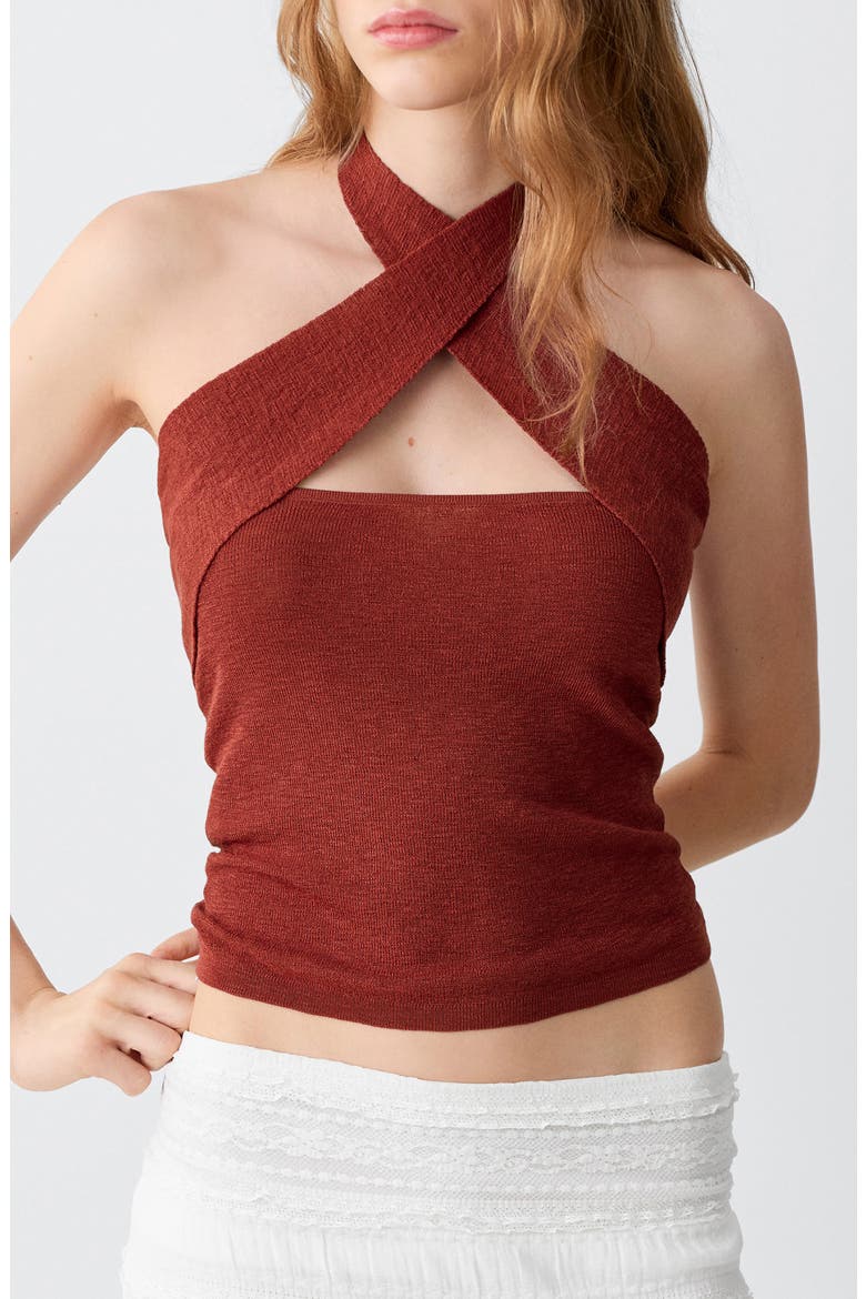 Double Breasted Halter Top, Main, color, MAROON