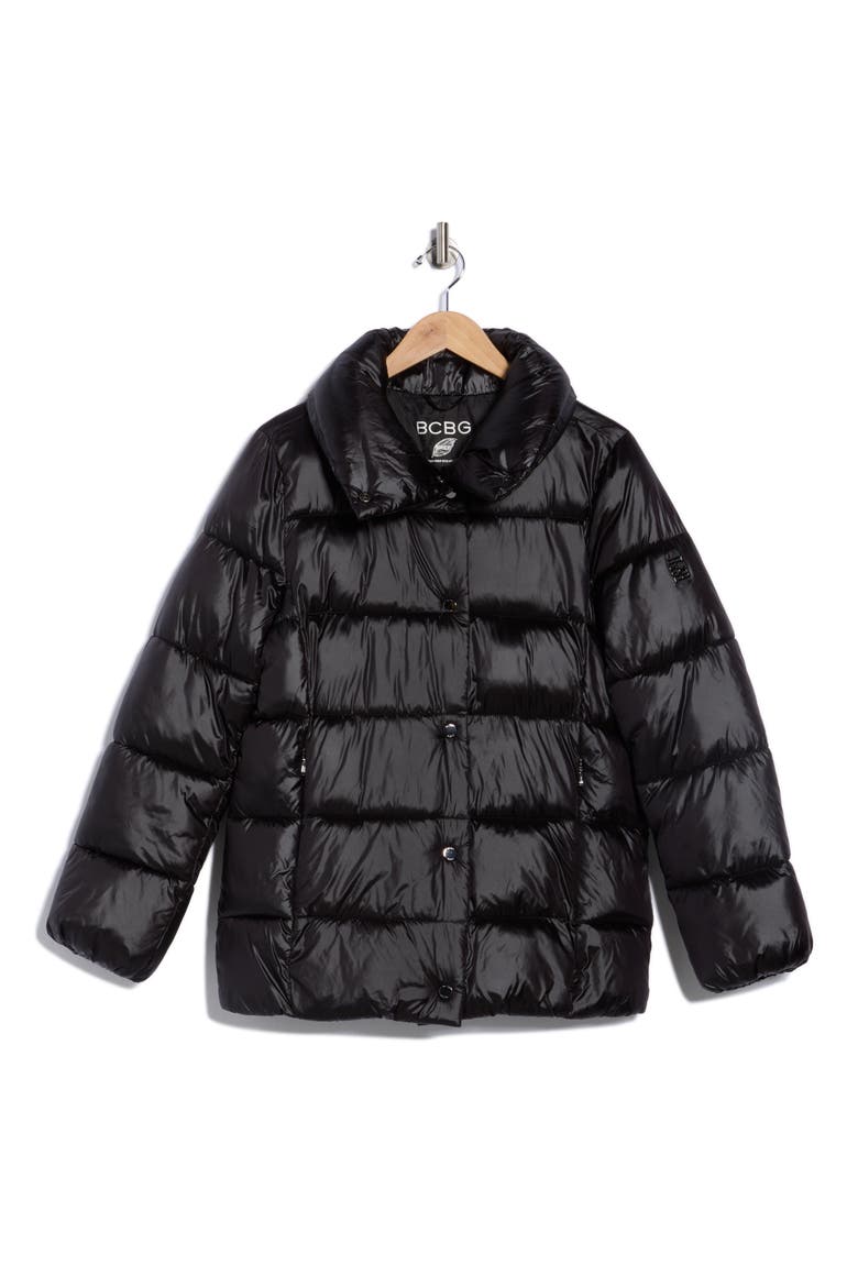 Water Resistant Snap Front Puffer Jacket, Alternate, color, BLACK