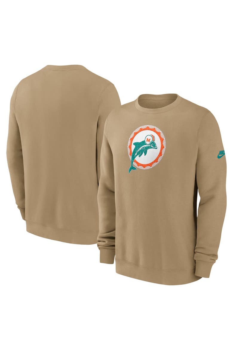 Men's Nike Tan Miami Dolphins Swing Pass Rewind Club Pullover Sweatshirt, Main, color, Tan