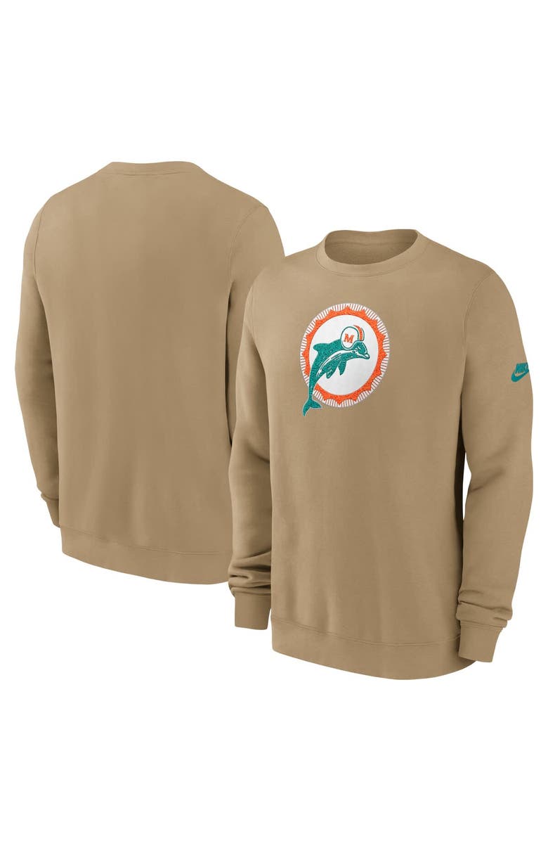 Nike Men's Nike Tan Miami Dolphins Swing Pass Rewind Club Pullover Sweatshirt, Main, color, Tan