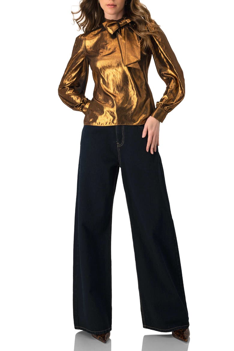 Metalic Bow Blouse, Alternate, color, Copper