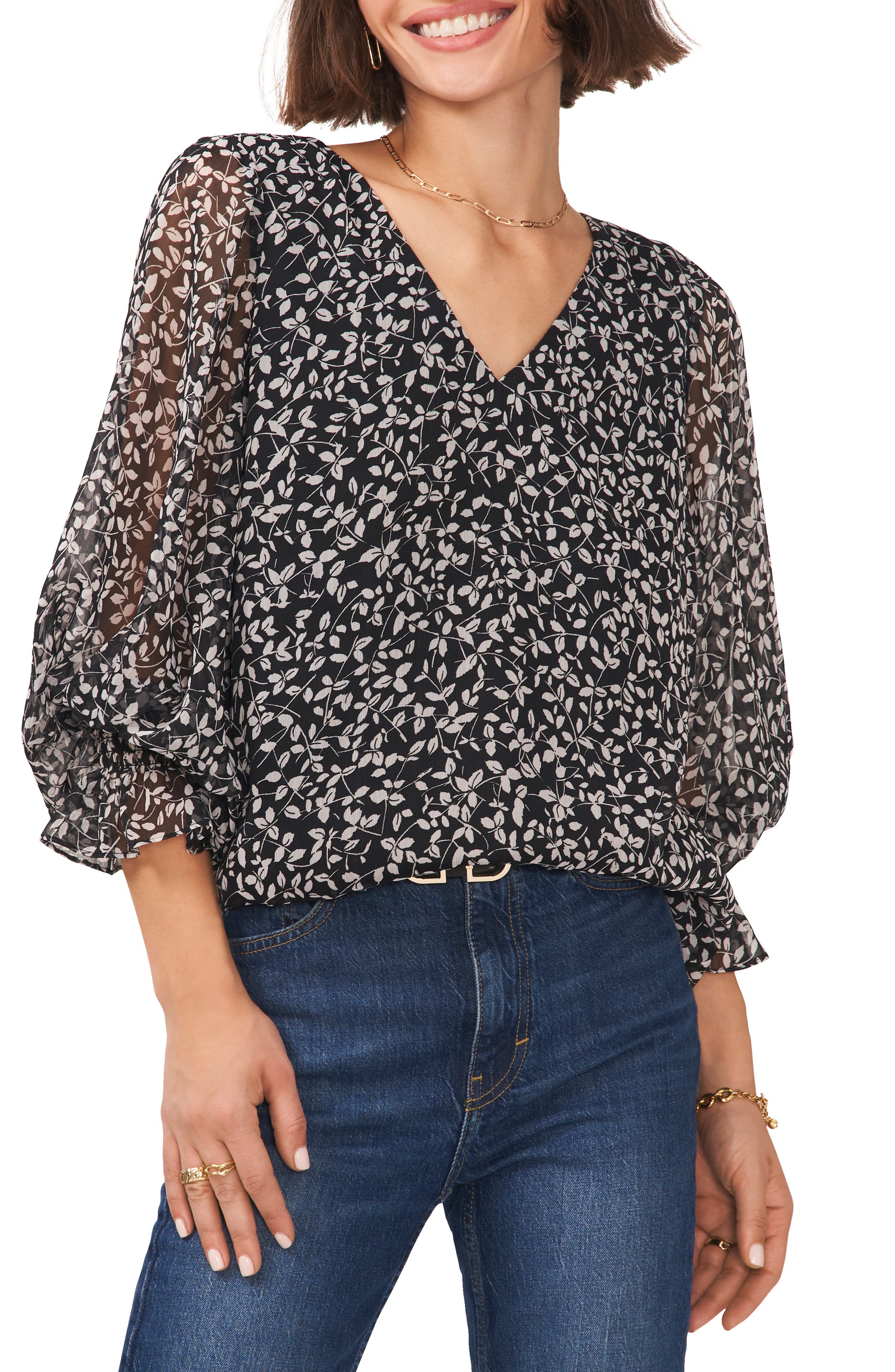 Vince Camuto Women's Printed Button-Front Long-Sleeve Blouse Brown Size XS main image 1